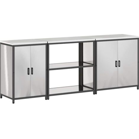 Ensemble de rangement cuisine  Meuble de cuisine 3 pcs Argenté Acier inoxydable