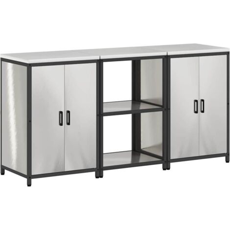 Ensemble de rangement cuisine  Meuble de cuisine 3 pcs Argenté Acier inoxydable