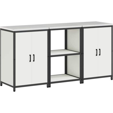 Ensemble de rangement cuisine  Meuble de cuisine 3 pcs Blanc Acier laminé à froid