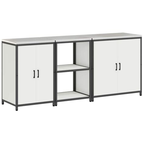 Ensemble de rangement cuisine  Meuble de cuisine 3 pcs Blanc Acier laminé à froid