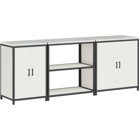 Ensemble de rangement cuisine  Meuble de cuisine avec étagère 3 pcs Blanc Acier