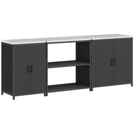 Ensemble de rangement cuisine  Meuble de cuisine avec étagère 3 pcs Noir Acier