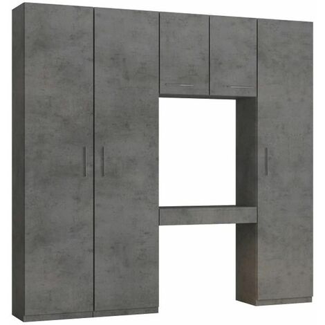 Ensemble de rangement pont table bureau tiroir gris béton largeur 250 cm - gris