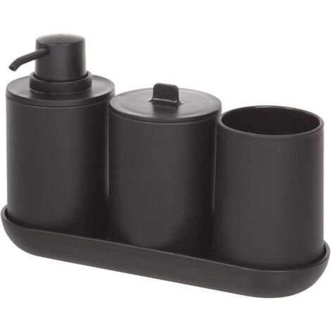 Ensemble de rangement pour salle de bain iDesign 4 pièces comprenant un distributeur de savon, un gobelet à dents, une boîte à