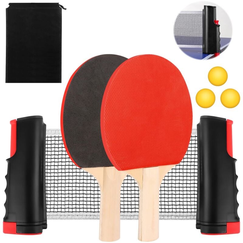 Ensemble de raquettes de ping-pong professionnelles, filet de ping-pong avec filet, ensemble de tennis de table pour enfants, 2 raquettes de