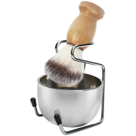 Ensemble de rasage 3-en-1 avec blaireau, bol et support, set de rasage traditionnel en bois