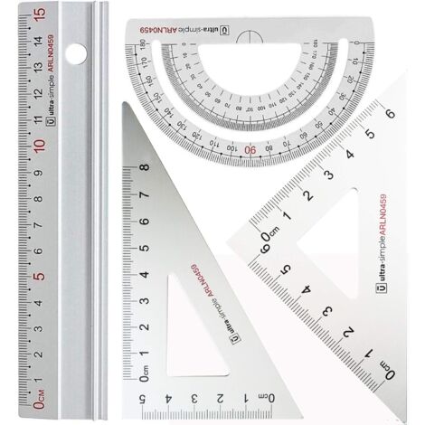 Ensemble de règle d'échelle d'architectes en métal - Ensembles de géométrie de Dessin Technique 4 PCS, Outil de géométrie mathématique, rapporteur, Triangulaire (Argent)