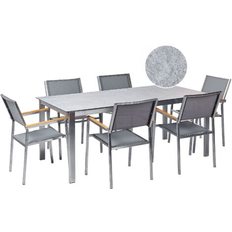 Ensemble de Repas de Jardin Gris 6 Chaises avec Plateau de Verre Cosoleto/Grosseto