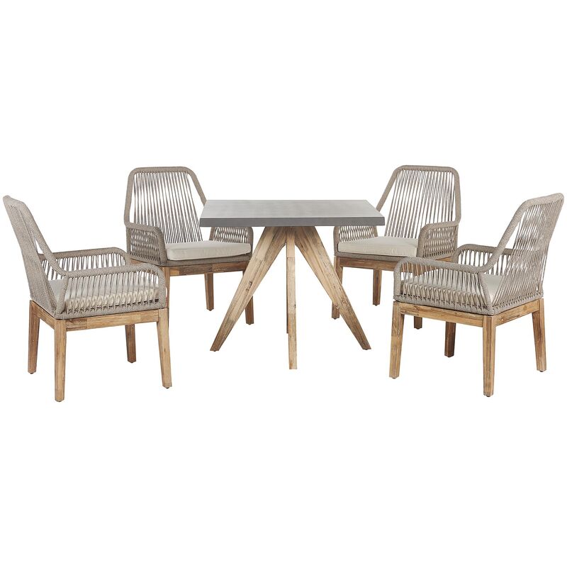 Ensemble de Repas de Jardin pour 4 Personnes Table et 4 Chaises Plateau en Béton avec Pieds en Bois pour Extérieur au Style Scandinave Beliani