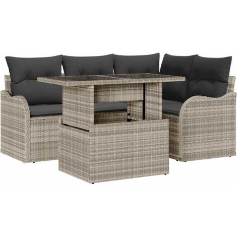 Ensemble de repas extérieur 5 pcs  Mobilier de jardin Gris clair Poly rotin