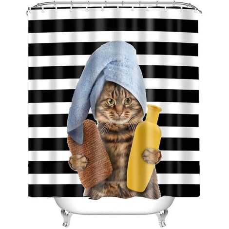 ensemble De Rideau De Douche Impermable Chaton 180 X 180 Cm Avec 12 Crochets, Rideau De Douche En Tissu Pour Salle De Bain, Rideau De Baignoire En