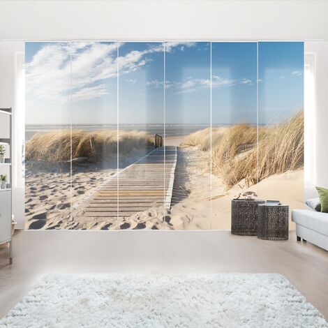 Ensemble de rideaux coulissants - Baltic Sea Beach - 6 Rideaux à panneaux Dimension: 250 x 360cm (6 rideaux á 250 x 60cm)