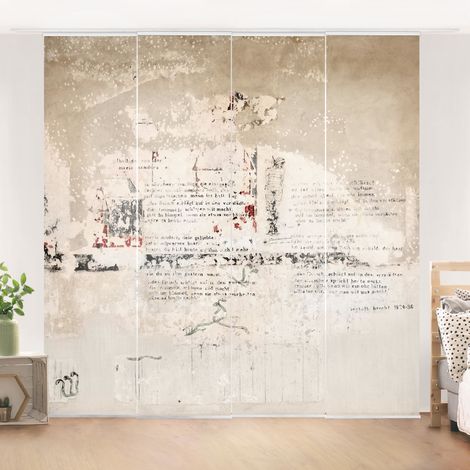 Ensemble de rideaux coulissants - Old Concrete Wall With Bertolt Brecht Verses - 4 Rideaux à panneaux