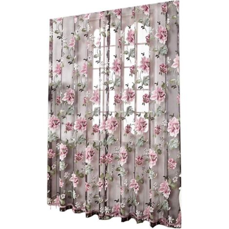 Ensemble de rideaux de porte en tulle à motif pivoine - Panneaux drapés floraux élégants pour porte et fenêtre, 2 pièces, 100 x 200 cm