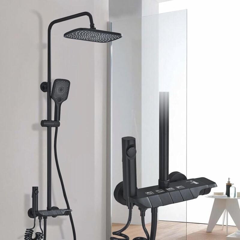 Suguword - Colonne de douche noir pommeau de douche à effet pluie avec abs douchette à main robinet de douche à effet pluie de luxe mitigeur chaud et