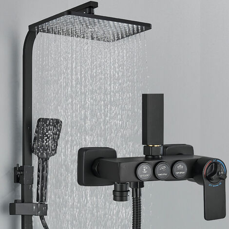 Colonne de douche noire design avec dôme de pluie, colonne de douche noire  S050B - Salledebain Online