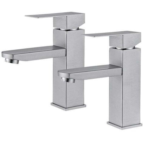 Ensemble de robinetterie de salle de bain 2 pièces, robinet de lavabo à deux voies, acier inoxydable, robinet de lavabo finition brossée classique.