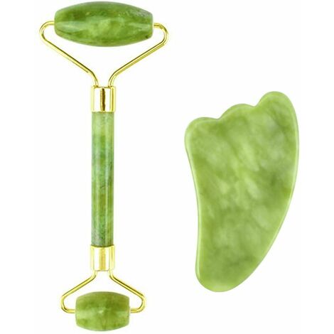 Ensemble de rouleaux à quartz Anti-âge Traitement de beauté Visage Pierre de massage naturelle Visage à quartz Visage à quartz Jade Gua Sha Jade Roller Rosental Quartz Roller Face Massager (VERT)