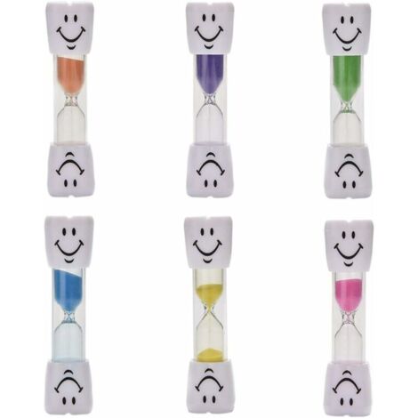 Ensemble de sablier de 3 minutes pour se brosser les dents Lot de 6 sabliers colorés Smiley