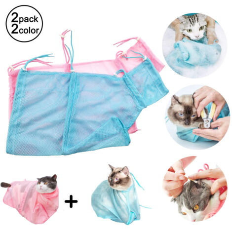 Ensemble de sac de bain anti-griffures et anti-morsures pour chat, troisième génération, bleu1pc + rose1pc