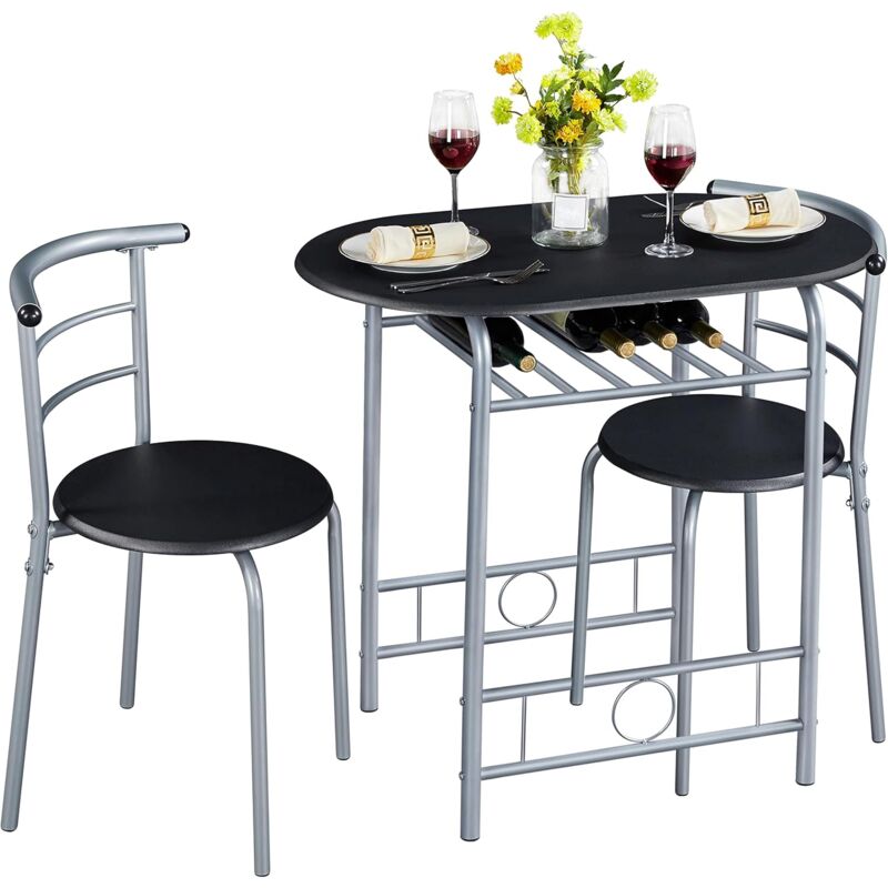 Ensoleille - Ensemble de salle à manger 3 pièces avec 2 chaises, ensemble de table de cuisine, table de cuisine avec étagère, table de balcon en
