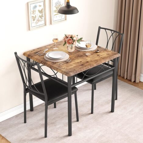 Ensemble de Salle à Manger 3 pièces, Table de Cuisine pour 2 Personnes, Table de Cuisine en Bois et 2 chaises rembourrées pour Petit Espace, Brun