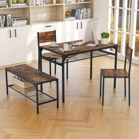 Ensemble de Salle à Manger 4 Pièces Table à Manger Industrielle Moderne avec 2 Chaises et Une Banquette pour 4 Personnes Mobilier de Cuisine Café Maison Chic
