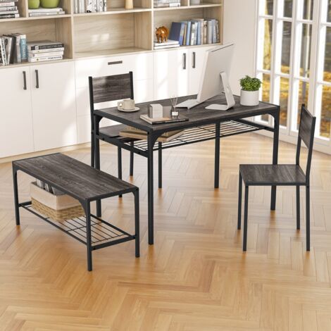 Ensemble de Salle à Manger 4 Pièces Table à Manger Industrielle Moderne avec 2 Chaises et Une Banquette pour 4 Personnes Mobilier de Cuisine Gris