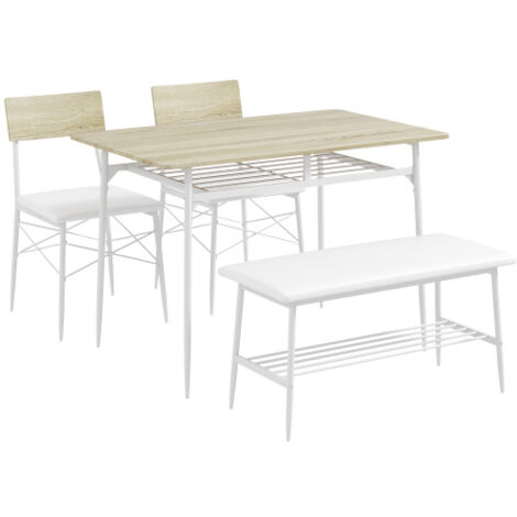 Ensemble de salle à manger 4 pièces, table avec 2 chaises et banc, étagères de rangement, chêne
