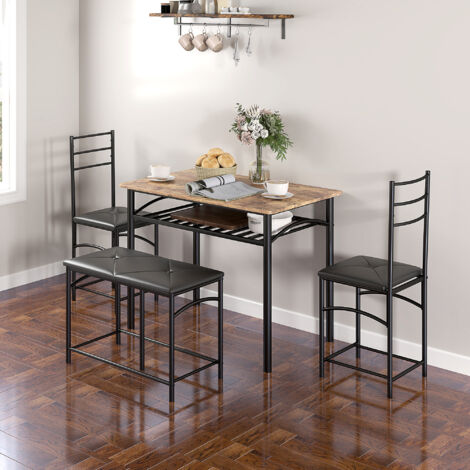 Ensemble de salle à manger 4 pièces, table et 2 chaises, banc, ensemble gain de place, idéal pour les petites pièces, cuisine, salle à manger, marron