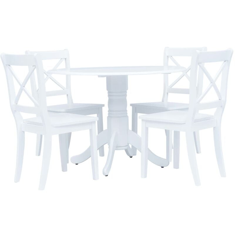 Ensemble de salle à manger 5 pcs Bois d'hévéa Blanc