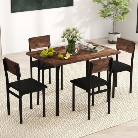 Ensemble de Salle à Manger 5 Pièces pour 4 Personnes Table de Cuisine et 4 Chaises Rembourrées en Cuir Artificiel avec Pieds Marron Rustique
