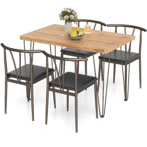 Ensemble de Salle à Manger 5 pièces, Table de Cuisine Industrielle & 4 Chaises sans Accoudoirs avec Assise Rembourrée, Structure Métallique