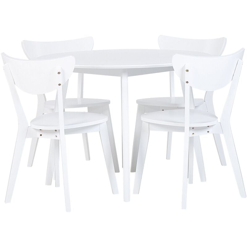Beliani - Ensemble Salle à Manger Complète Table Ronde et 4 Chaises Blanche au Design Rétro et Scandinave pour Cuisine ou Coin Repas Moderne
