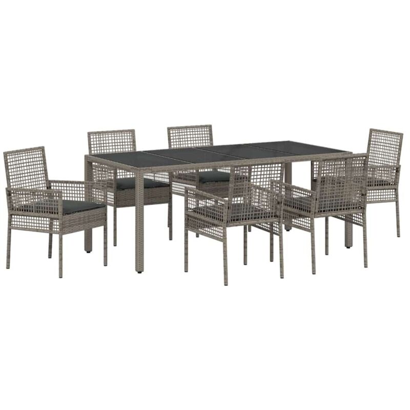 Ensemble de salle à manger de 7 pièces avec coussins Gris Poly Rattan vidaXL