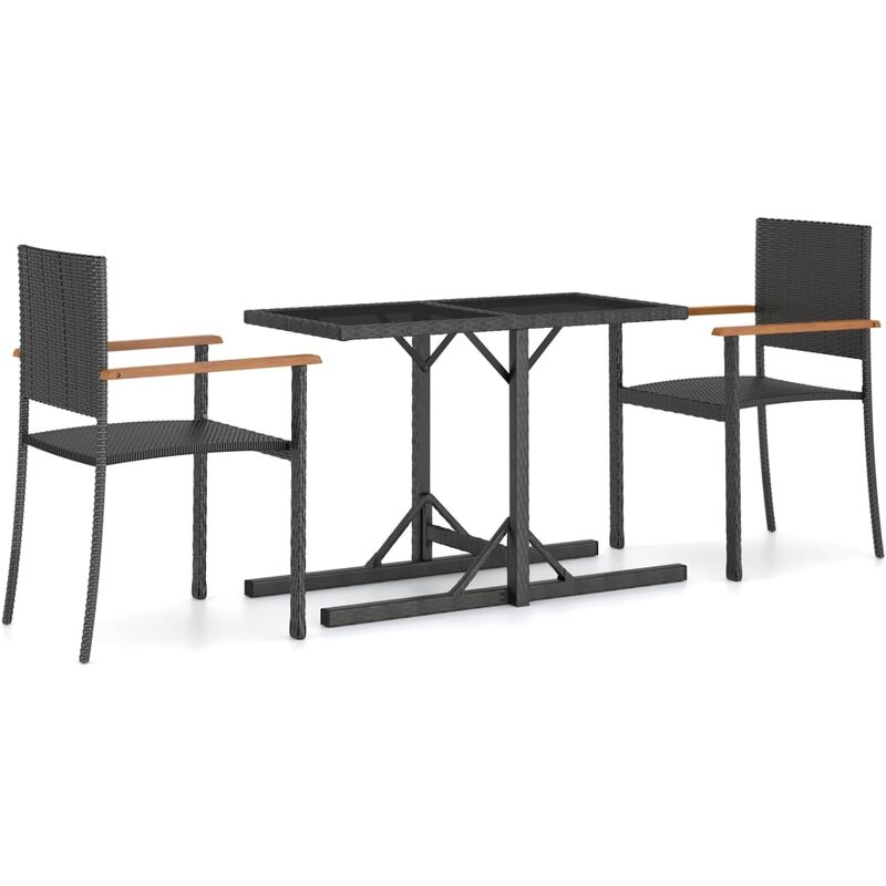 Ensemble de salle à manger de jardin 3 pcs Noir
