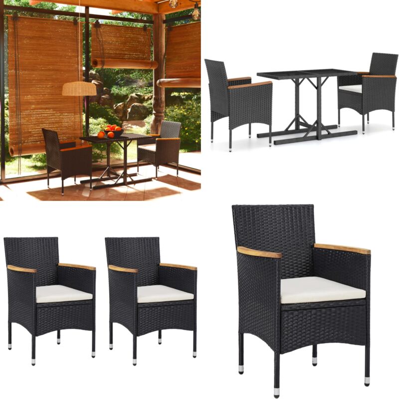 Ensemble à manger de jardin 3 pcs Noir - Ensemble Salon De Jardin - Mobilier De Jardin - Table De Jardin - Chaises De Jardin - Rotin Synthétique