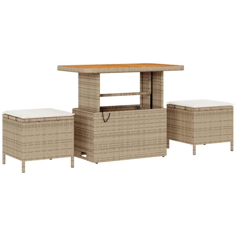 Ensemble de Salle à Manger de Jardin 3 Pièces avec Coussins Beige Rattan Synthétique Acacia Vidaxl