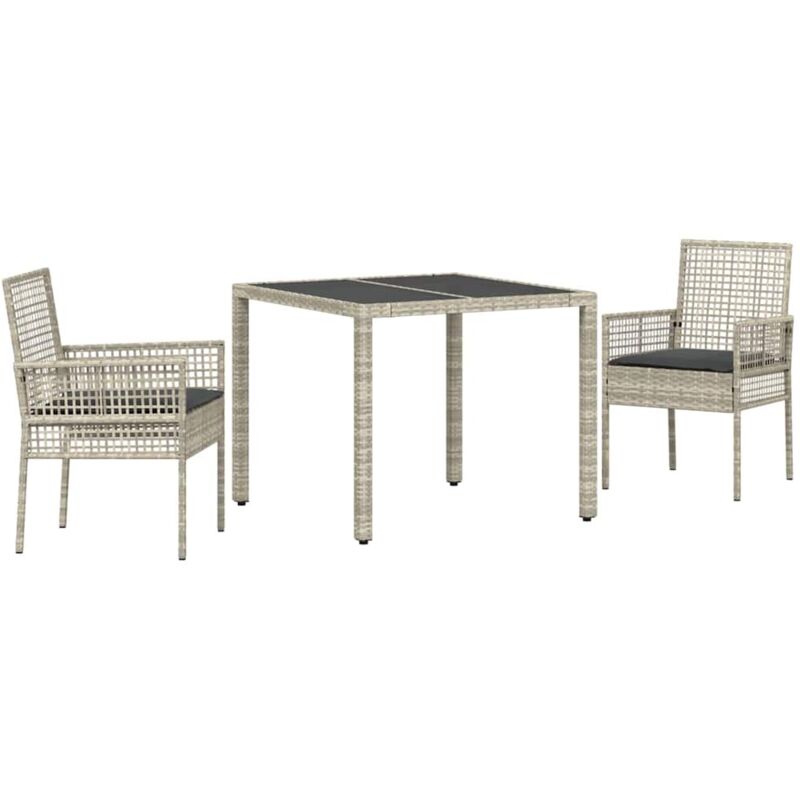 Ensemble de salle à manger de jardin 3 pièces avec coussins Gris clair Poly Rattan Vidaxl