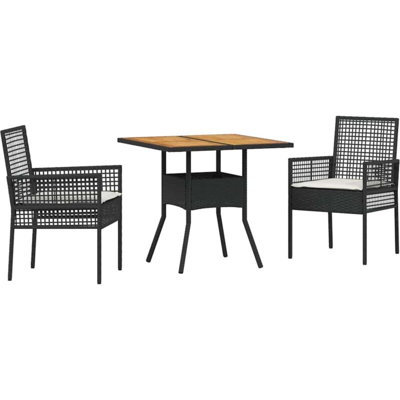 Ensemble de Salle à Manger de Jardin 3 Pièces avec Coussins Noir Poly Rattan Vidaxl
