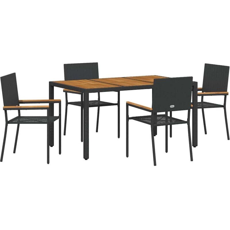 Ensemble de Salle à Manger de Jardin 5 pièces Poly Rattan Noir, Chaises de Jardin empilables avec Coussins - Ensemble de 2 pièces en Poly Rattan Noir