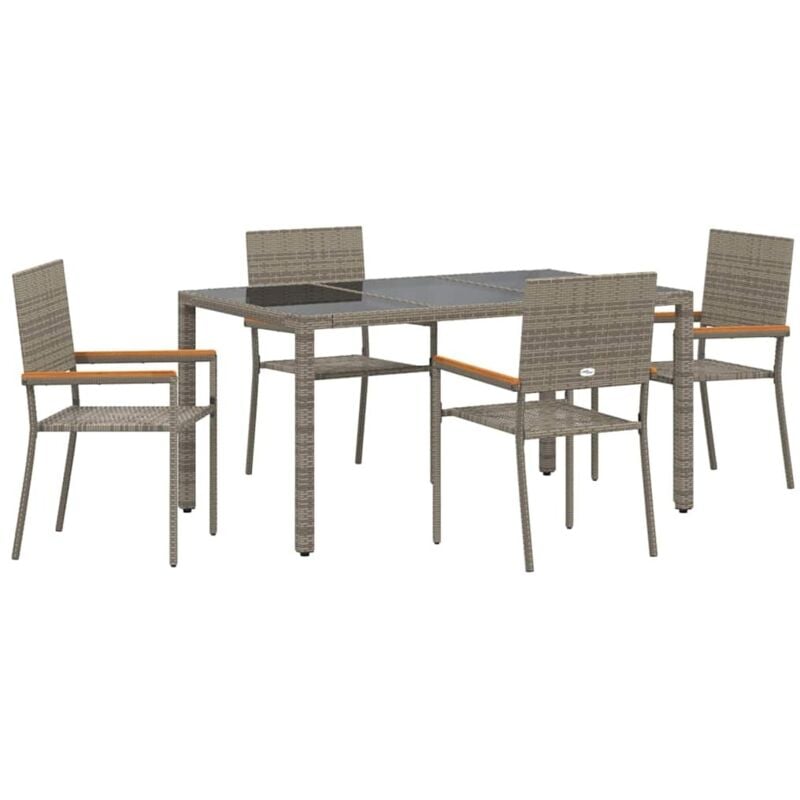 Ensemble de salle à manger de jardin 5 pièces gris poly rattan, Chaises de jardin empilables avec coussins 2 pcs gris poly rattan Vidaxl