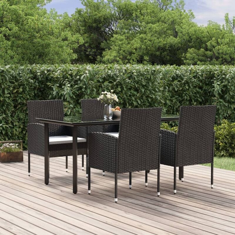 Vidaxl - Mobilier à dîner de jardin et coussins 5pcs Noir Résine tressée