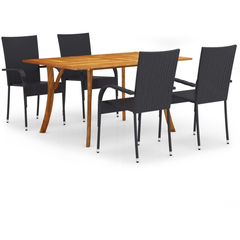 Ensemble de salle à manger de jardin 5 pcs Noir