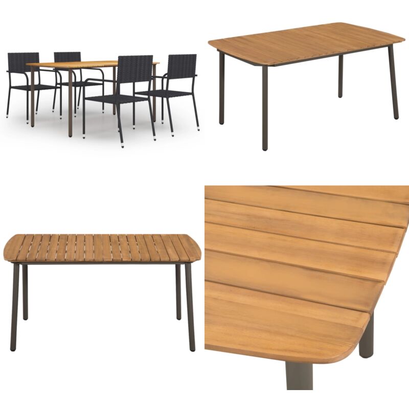 Ensemble à manger de jardin 5 pcs Résine tressée Noir - Salon De Jardin - Mobilier De Jardin - Table De Jardin - Chaises De Jardin - Acacia - Home &