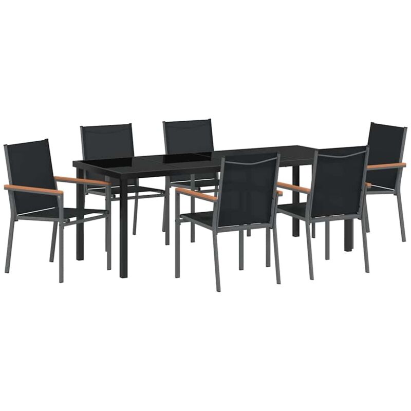 Ensemble de salle à manger de jardin 7 pièces en textilène noir et acier Vidaxl