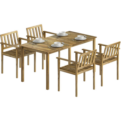 Ensemble de salle à manger de jardin 5 pièces, table et chaises pour 4 personnes, teck