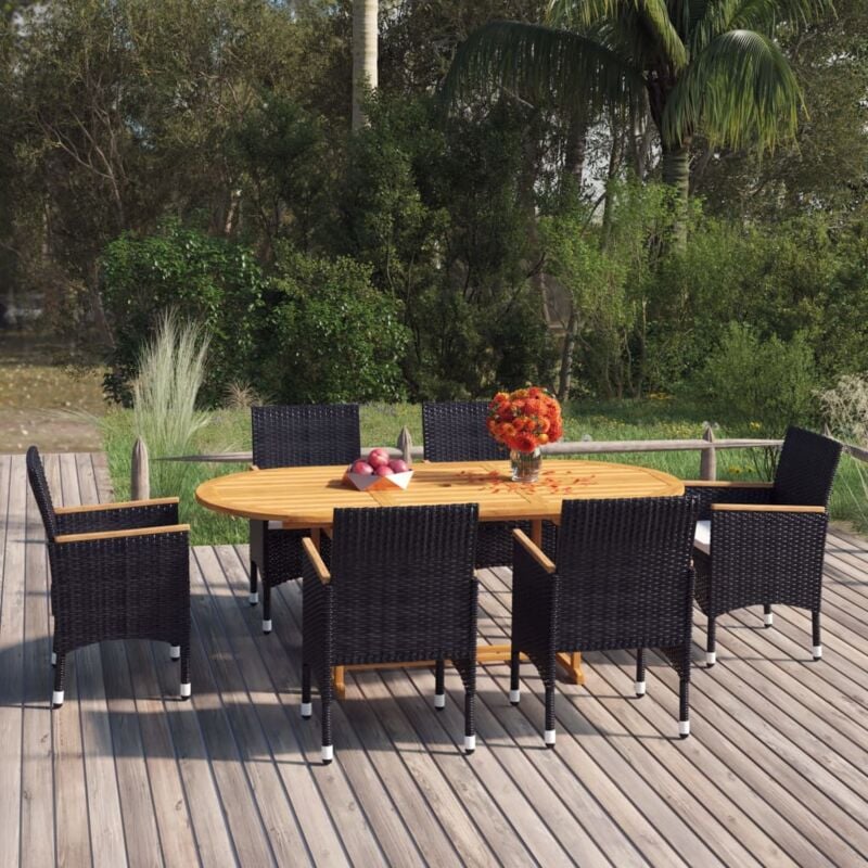 Vidaxl - Ensemble de salle à manger de jardin 7 pcs Résine tressée Noir