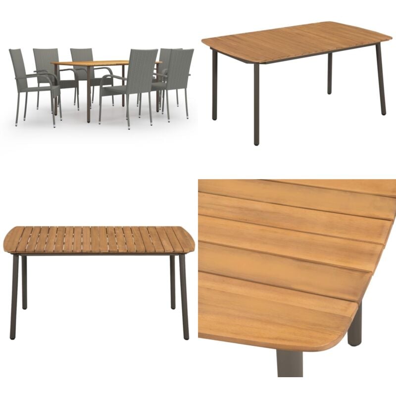 Ensemble à manger de jardin 7 pcs Résine tressée Gris - Salon De Jardin - Mobilier De Jardin - Table De Jardin - Chaises De Jardin - Acacia - Home &