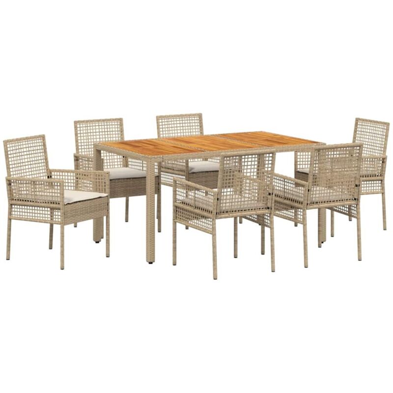 Vidaxl - Ensemble de salle à manger de jardin 7 pièces avec coussins Beige Poly Rotin